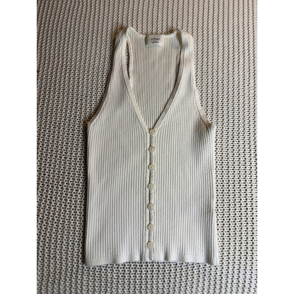 Aritzia Wilfred Ivory Ribbed Button Front Racerback Knit Vest Tank 2XS